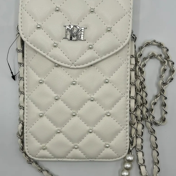 Badgley Mischka Quilted Crossbody Phone Bag w/card Insert and Pearl Strap - Picture 1 of 5